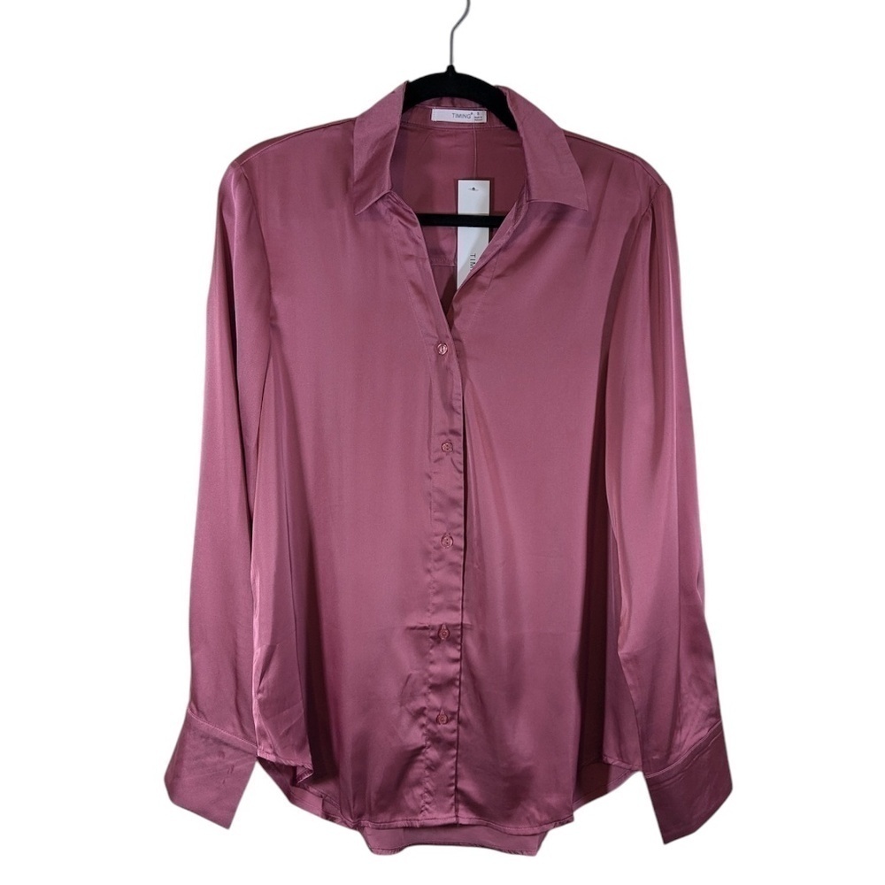 Boutique Pink Satin Button Down Top Multiple Sizes